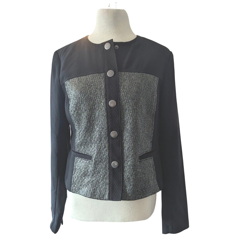 Cabi 3036 Mixed Media Metallic Jacket Black Green Small Polyester Rayon Blend